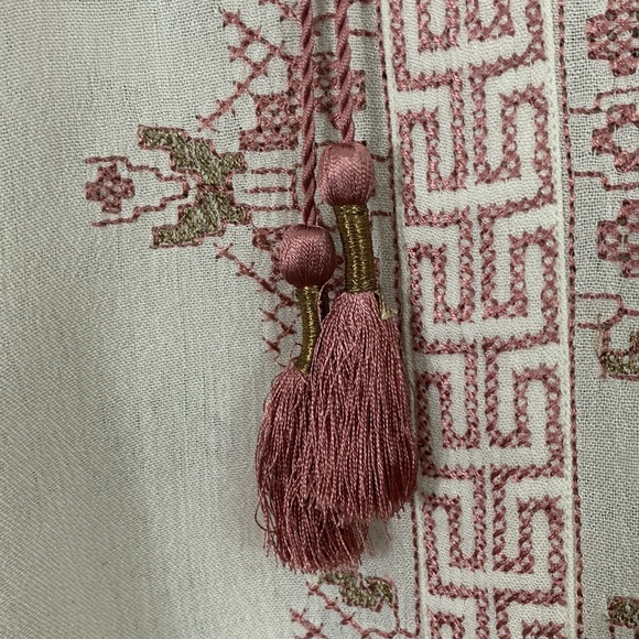 Lucky Brand Ivory Peasant Crinkle Gauze Tassels Embroidery Boho Size:S - Picture 4 of 16